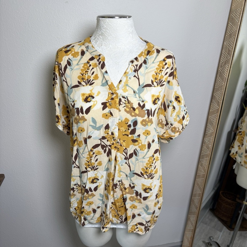 Dip Womens M Yellow Floral Blouse Cottagecore Boho Lightweight Viscose